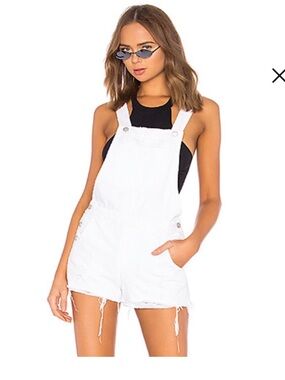 White Denim Short Scotty Overalls
